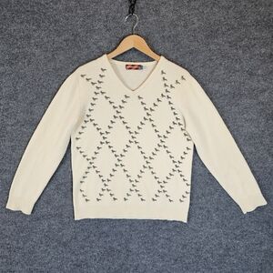 Modern Amusement Cream V-Neck Sweater with Gray Pattern
